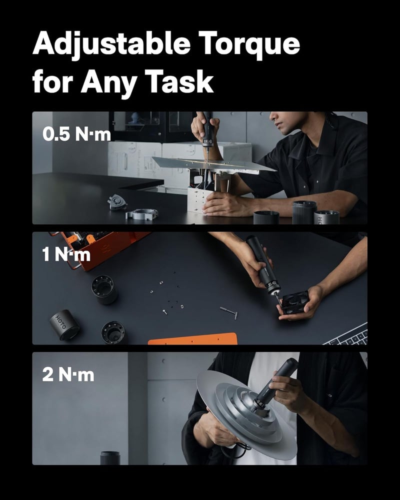 HOTO PixelDrive Electric Screwdriver, Smart Display, 6 Torque Settings, 0.5 to 6 N·m, 1/4'' Hex 30 Bits, LED Light, 2000 mAh Rechargeable Cordless Screwdriver Set for Electronics, Home Repair - Image 5